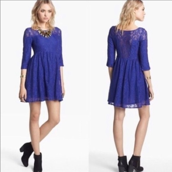 Free People Dresses & Skirts - - Free People Floral Blue Lace Boho Dress Size S